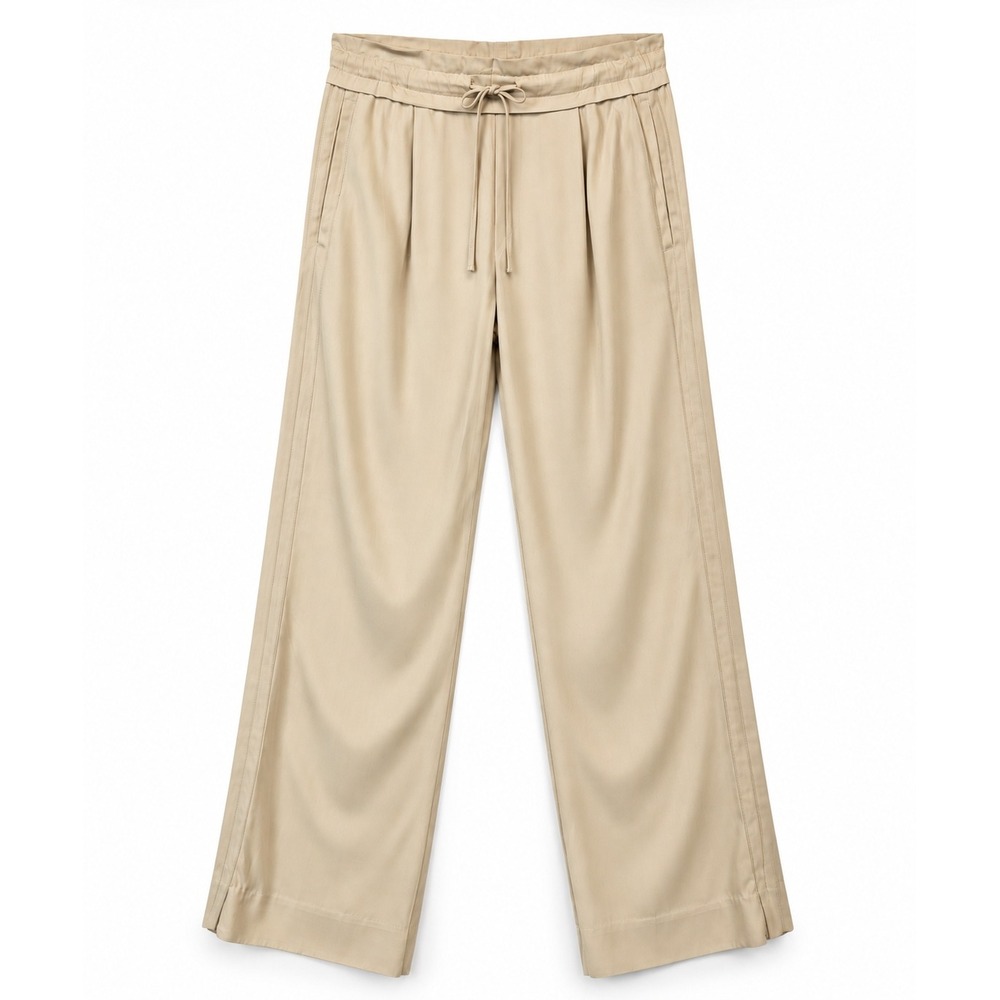 REISS Women's Size 4 Beige Wide Leg Drawstring Pull On Pants Trousers